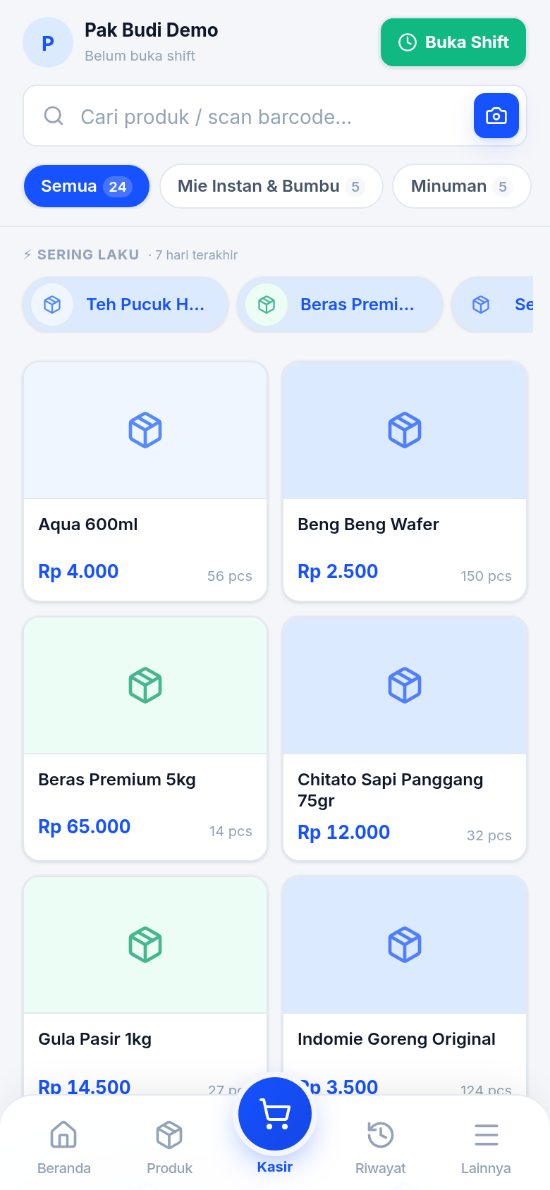 Layar Kasir di aplikasi PiPos